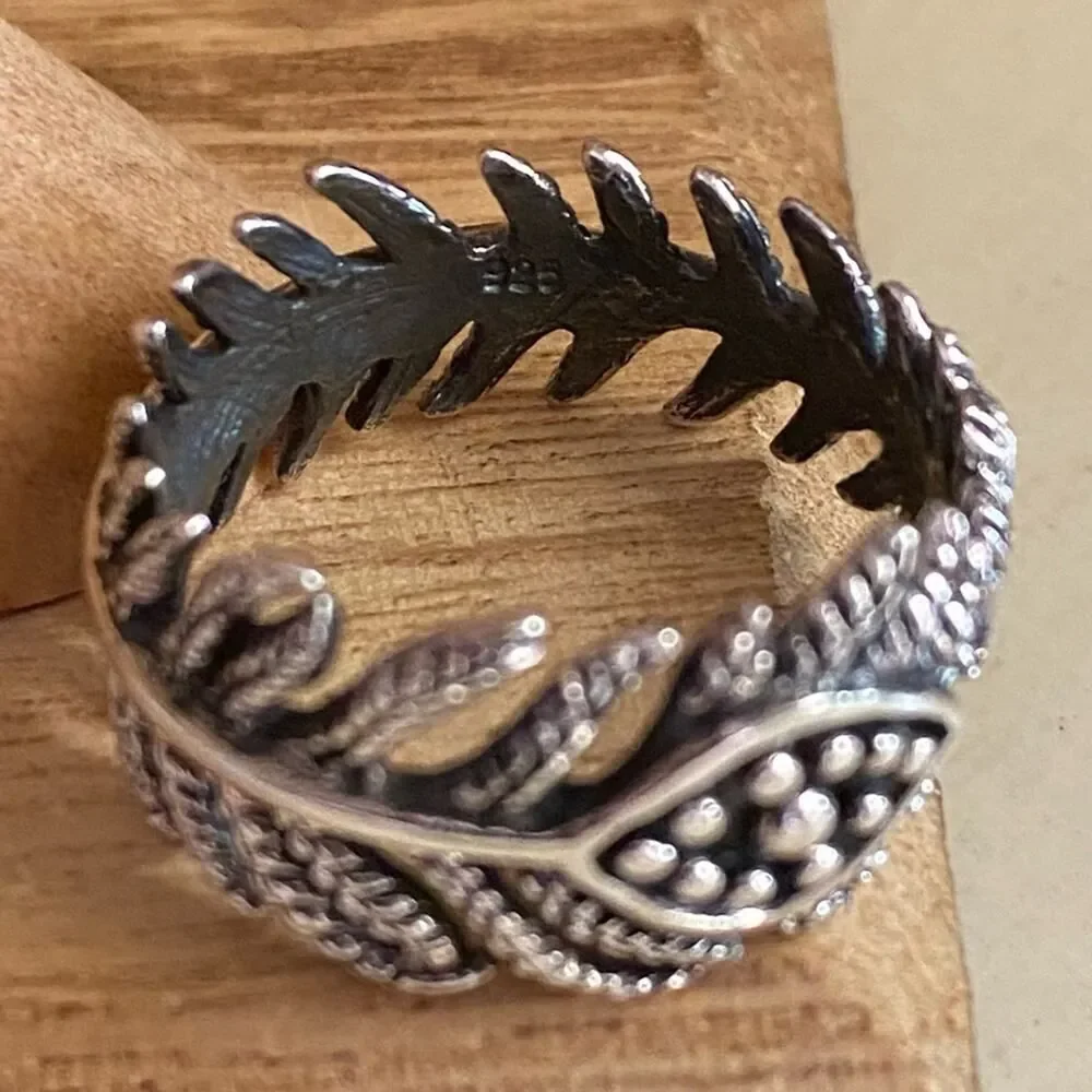 Evil Eye Leaves Boho Sterling Silver Ring